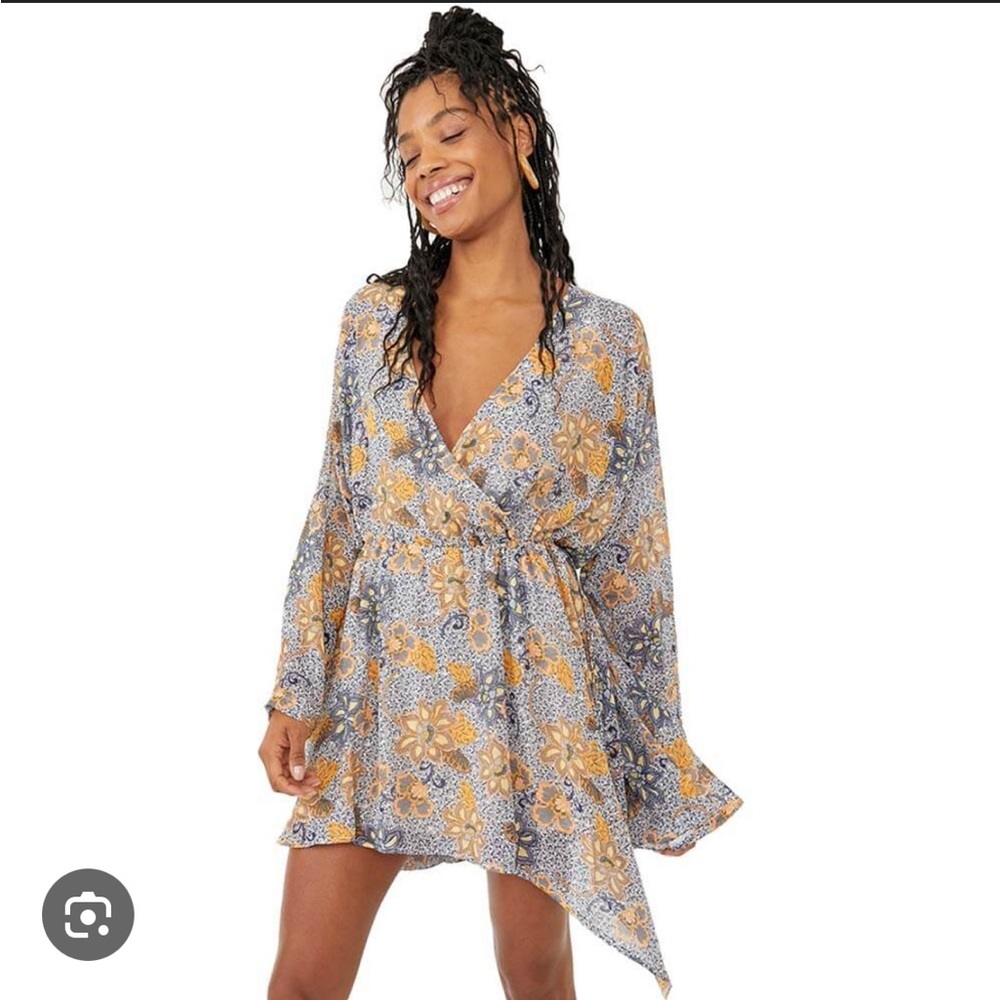 Free People Teegan Mini Dress Floral Chiffon Long Sleeve